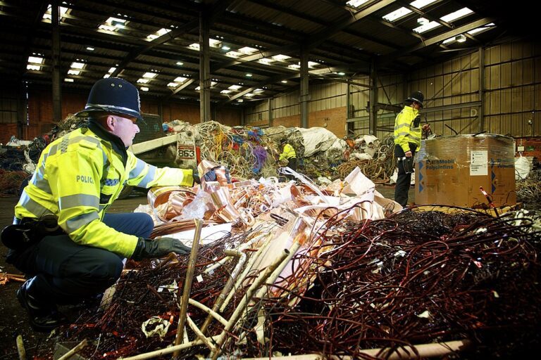 Officers across the force are regularly visiting scrap metal merchants to deter metal theft and educate staff about the telltale signs of stolen materials. These officers are from the Sandwell Metal Theft team. This image forms part of the West Midlands Police 'Photo of the Day 2012' project.